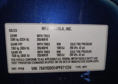 2023 Tesla Model Y Awd/Long Range Dual Motor All-Wheel Drive z USA, uszkodzony, nr VIN 7SAYGDEE4PF871234